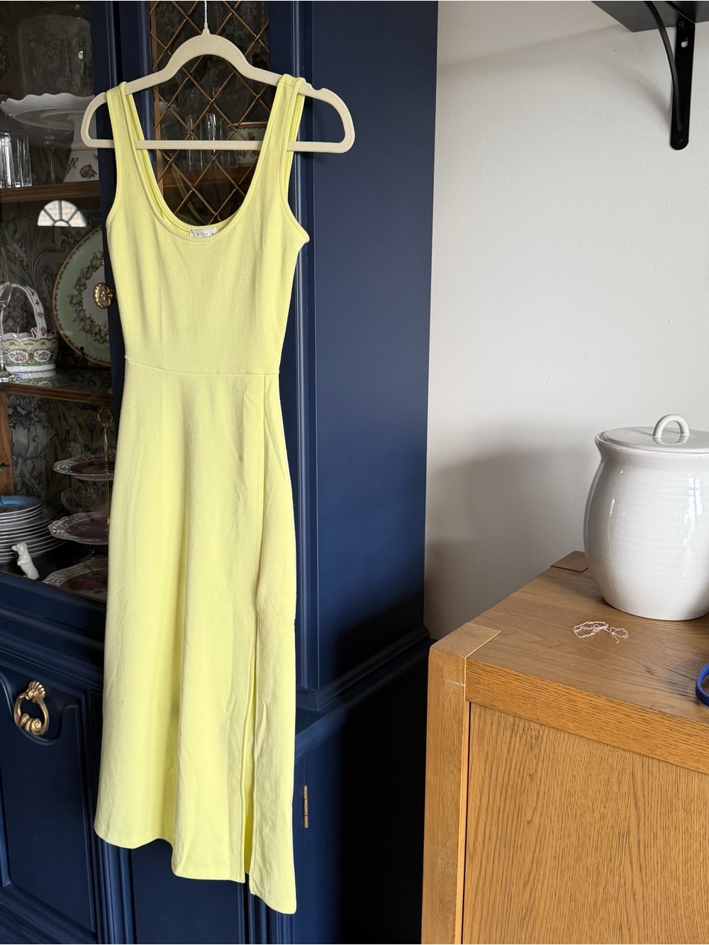 Leith Lemon Yellow Scoop Neck Midi Dress